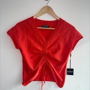 V-Neck Cropped Sweater, Burnt Orange -Size L